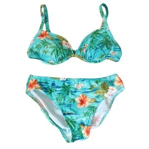 tropical hibiscus bikini‎ set teal